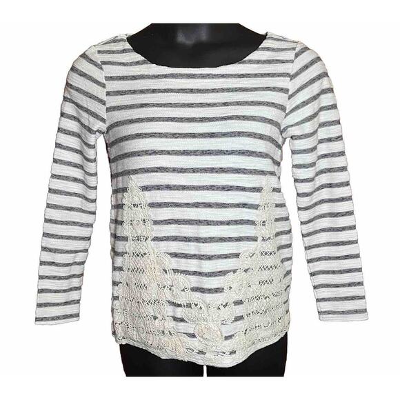 Cupio Embroided Striped Scoop Neck Top Back Tie Cotton Blouse BOHO Size Small - Picture 1 of 14
